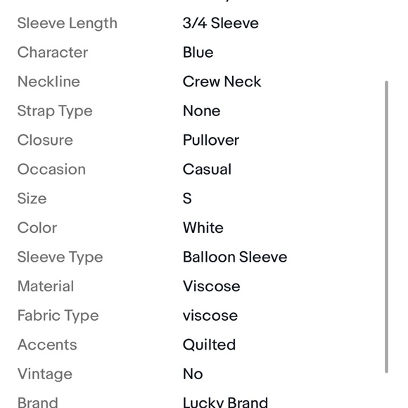 Lucky Brand | Blue White 3/4 Sleeve Paisley Blouse Women's M Boho - Picture 3 of 3